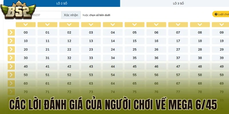 Đánh giá của người chơi về xổ số Mega 6/45