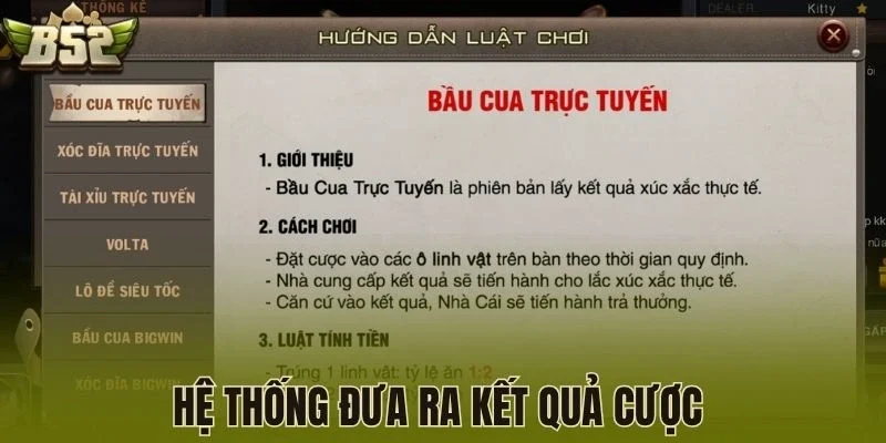 Hệ thống đưa ra kết quả cược