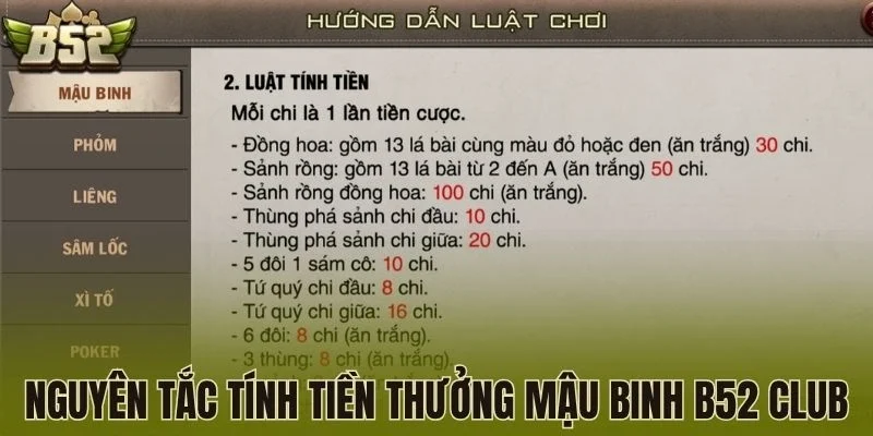 Nguyên tắc tính tiền thưởng Mậu binh B52 Club