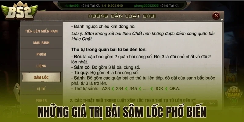 Những giá trị bài Sâm Lốc phổ biến