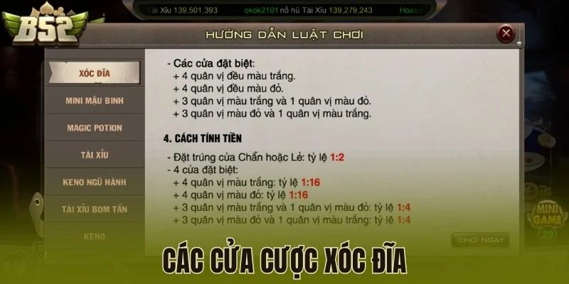 Các cửa cược xóc đĩa