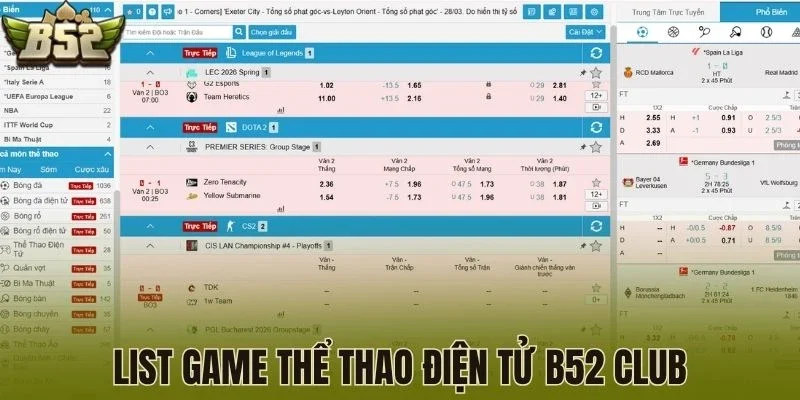 List game thể thao điện tử B52 Club